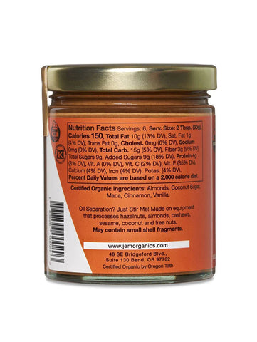 Cinnamon Maca Sprouted Almond Butter, 6oz, Jem, Back