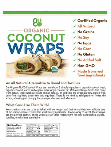 Coconut Wraps, 5 Pack, NUCO, Info