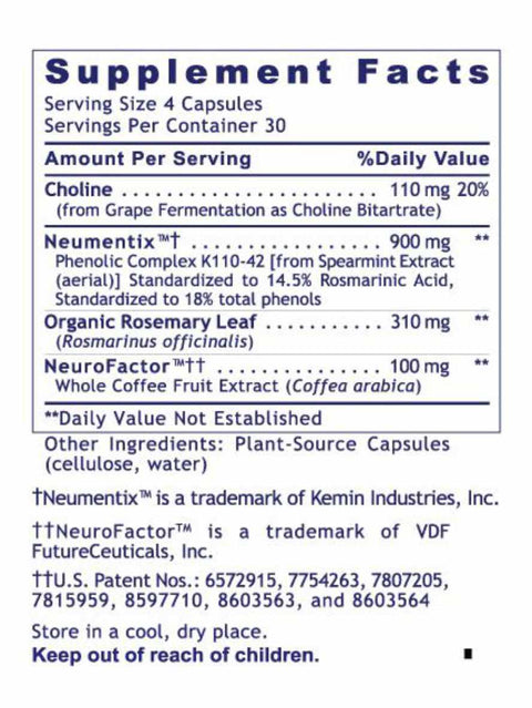 CogniTropic, 120 Caps, Premier Research Labs, Supplement Facts