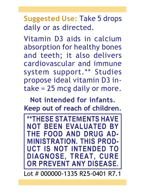 D3 Serum, 1000 IU per drop, Premier Research Labs, suggested use