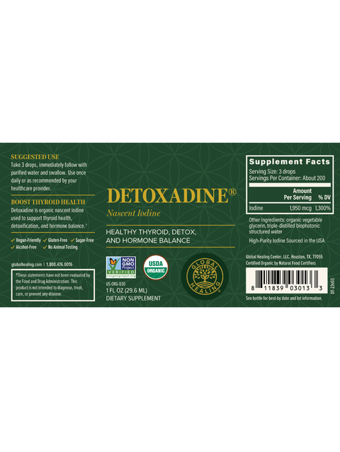 Detoxadine, 1oz, Nascent Iodine, Global Healing, Label