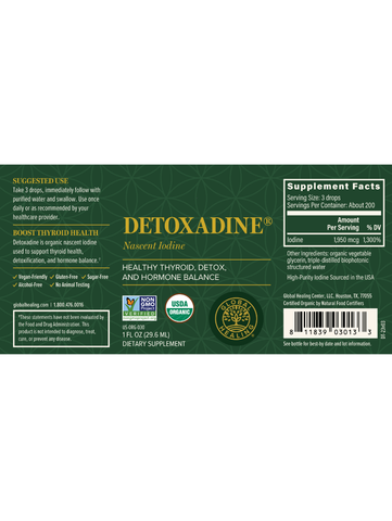 Detoxadine, 1oz, Nascent Iodine, Global Healing, Label