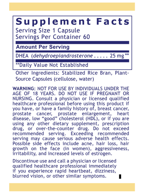 DHEA Premier, 60 Veg Caps, Premier Research Labs, supplement facts