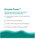 Advertisement for Enzyme Power plant-based enzyme formula with text and wave design on a white background.