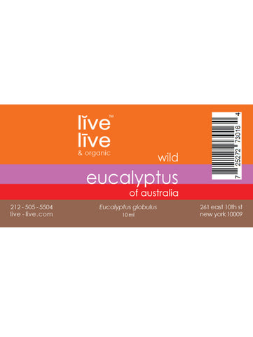 Eucalyptus of Australia Essential Oil, Eucalyptus globulus, 10ml, Live Live & Organic, Label