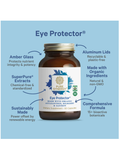Supplement bottle labeled 'Eye Protector' with features highlighted on a blue background