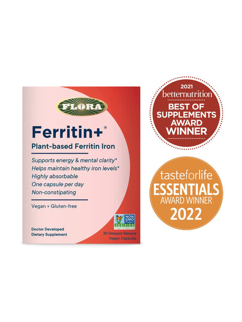 Ferritin Plus, PlantBased Iron, Vegan, Gluten Free, 30 caps, Flora, Awards