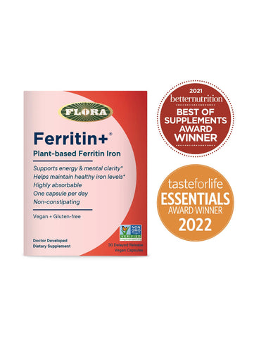 Ferritin Plus, PlantBased Iron, Vegan, Gluten Free, 30 caps, Flora, Awards