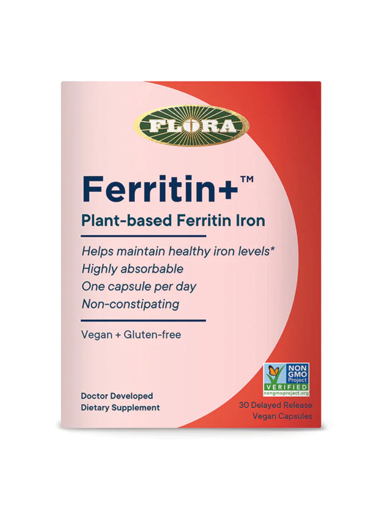 Ferritin Plus, PlantBased Iron, Vegan, Gluten Free, 30 caps, Flora