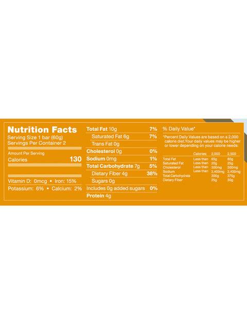 Fitness Vegan Protein Bars, Chocolate, Sugar-Free, 2oz, Rawmantic, Nutrition Facts