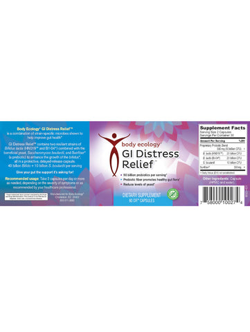 GI Distress Relief Probiotic, 60 Caps, Body Ecology, Label