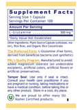 Supplement facts for Glutamine Premier, 100 Veg Caps, Premier Research Labs