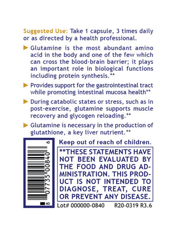 Glutamine Premier, 100 Veg Caps, Premier Research Labs, Label