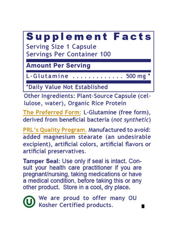 Glutamine Premier, 100 Veg Caps, Premier Research Labs, Supplement Facts