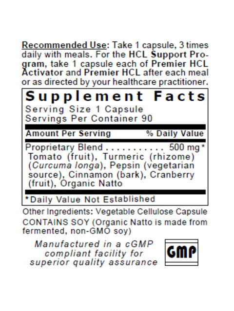 HCL Activator, 90 Veg Caps, Premier Research Labs, Label