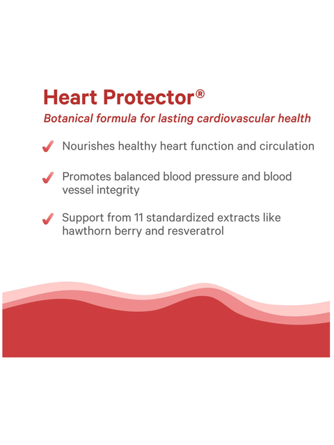 Advertisement for Heart Protector by Pure Synergy with text about cardiovascular health benefits on a white background.