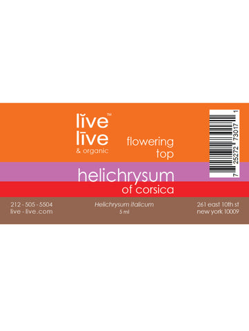Helichrysum of Corsica Essential Oil, Helichrysum italicum, 5ml, Live Live & Organic, Label
