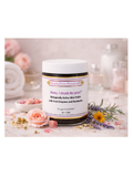 Jar of Honey I Shrunk The Pores, 4oz, Simply Divine Botanicals with decorative flowers and towels in the background