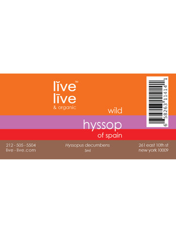 Hyssop of Spain Essential Oil, Hyssopus decumbens, 5ml, Live Live & Organic, Label
