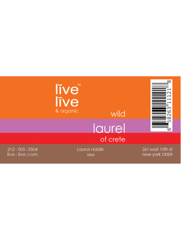 Laurel of Crete Essential Oil, Laurus nobilis, 10ml, Live Live & Organic, Label