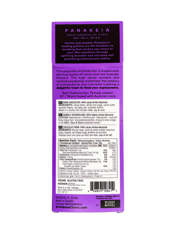 Panakeia, Lavender + Red Salt, 84%, Antidote Chocolate, Back