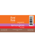 Lemongrass of India Essential Oil, Cymbopogon flexuosus, 10ml, Live Live & Organic, Label