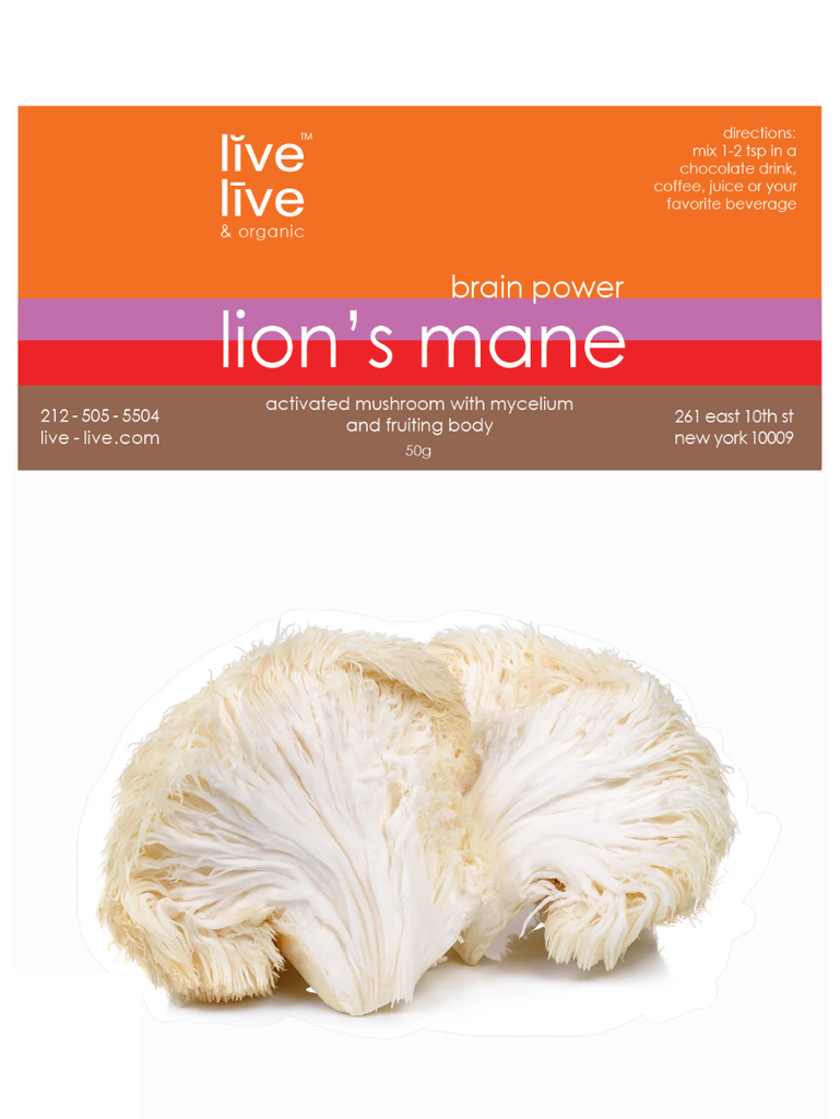 lion's mane mushroom, brain power, 50g, live live & organic