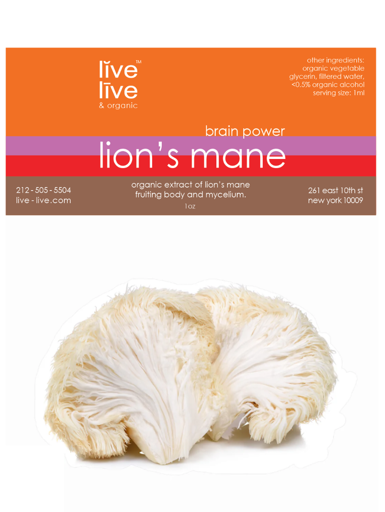 lion's mane mushroom extract, brain power, 50g, live live & organic