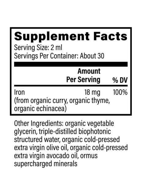 Liquid Iron, Vegan, 2oz, Global Healing, Supplement Facts