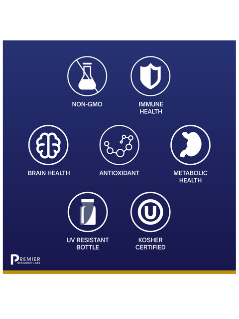 Icons with benefits for Liquid Zinc Ultra, 8oz, Premier Research Labs