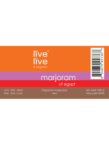 Marjoram of Egypt Essential Oil, Origanum majorana, 10ml, Live Live & Organic, Label