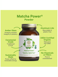 Matcha Power Powder packaging with green background and product details.