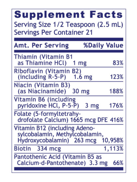 Supplement facts for Max B-ND, Fermented B Vitamins, Premier Research Labs