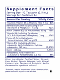 Supplement facts for Max B-ND, Fermented B Vitamins, Premier Research Labs, 8oz