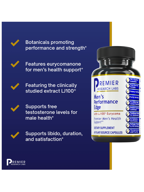 Benefits list for Men's Performance Edge, 45 Veg Caps, Premier Research Labs