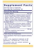 Supplement facts for Men's Performance Edge, 45 Veg Caps, Premier Research Labs
