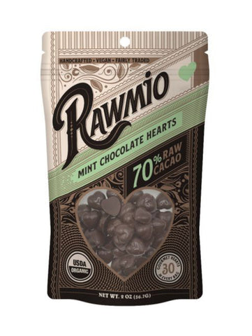 Raw Chocolate Hearts, Mint, 2oz, Rawmio