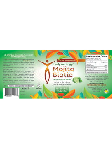 MojitoBiotic, 25 oz, Body Ecology, Label