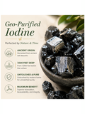 Bowl of geo-purified iodine with text highlighting its properties