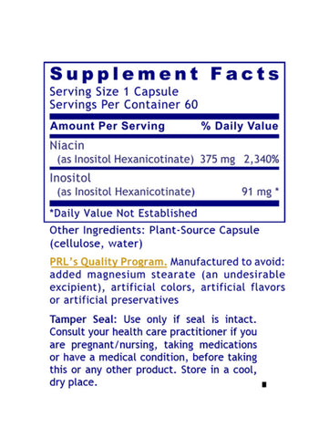 Niacin, vit. B3, 60 caps, Premier Research Labs, Supplement Facts