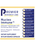Premier Research Labs Nucleo Immune dietary supplement label with features and benefits listed.