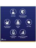 Blue label with white icons and text highlighting Nucleo Immune, 60 Veg Caps, Premier Research Labs product features on a white background.