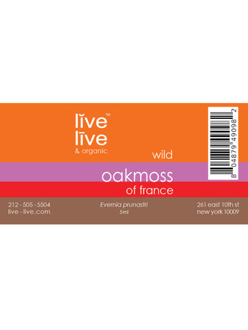 Oak Moss of France Essential Oil, Evernia prunastri, 5ml, Live Live & Organic, Label