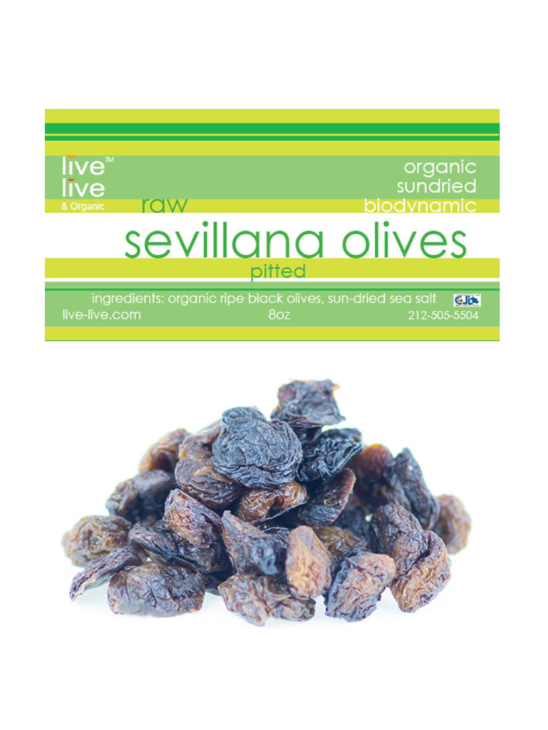 Sevillana Olives with Sea Salt, Pitted, 8oz bag, Live Live & Organic