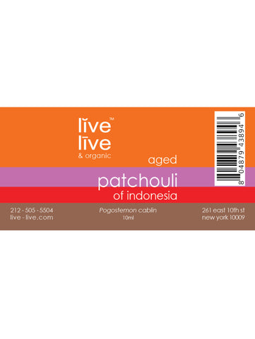 Patchouli of Indonesia Essential Oil, Pogostemon cablin, 10ml, Live Live & Organic, Label