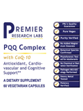 Supplement package from Premier Research Labs with PQQ Complex and CoQ-10 on a white background