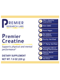 Premier Creatine supplement packaging with features listed on a white background