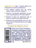 D3 + K2, Vegan, 60 Veg Caps, Premier Research Labs label with text and a barcode on a white background