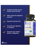 Bottle of Premier HCL supplement with promotional text on a blue background