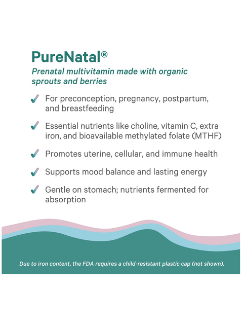 PureNatal prenatal multivitamin description on a white background